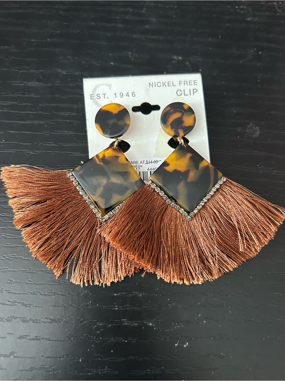 Cato Brown Tortoiseshell Fan Tassel Clip-On Earrings